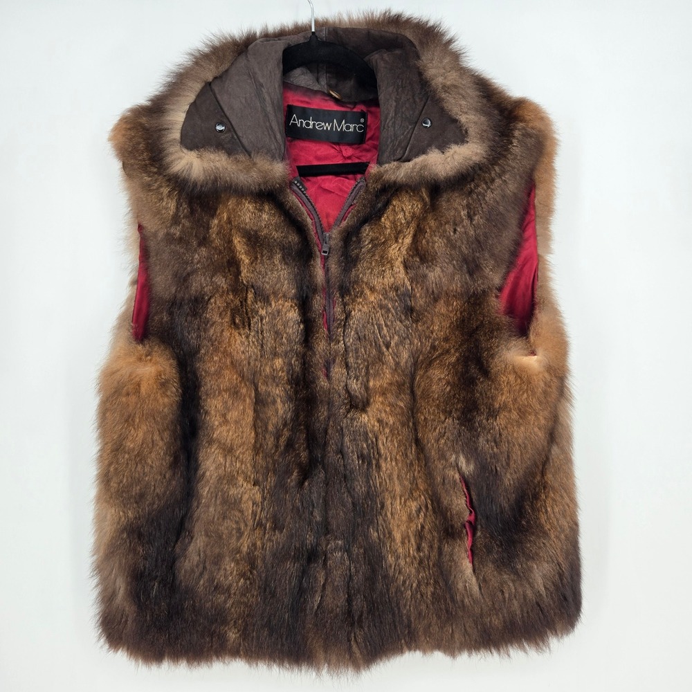 Vintage Real Opossum Fur Vest Andrew Marc Womens L Soft Cozy Fall Winter Warm